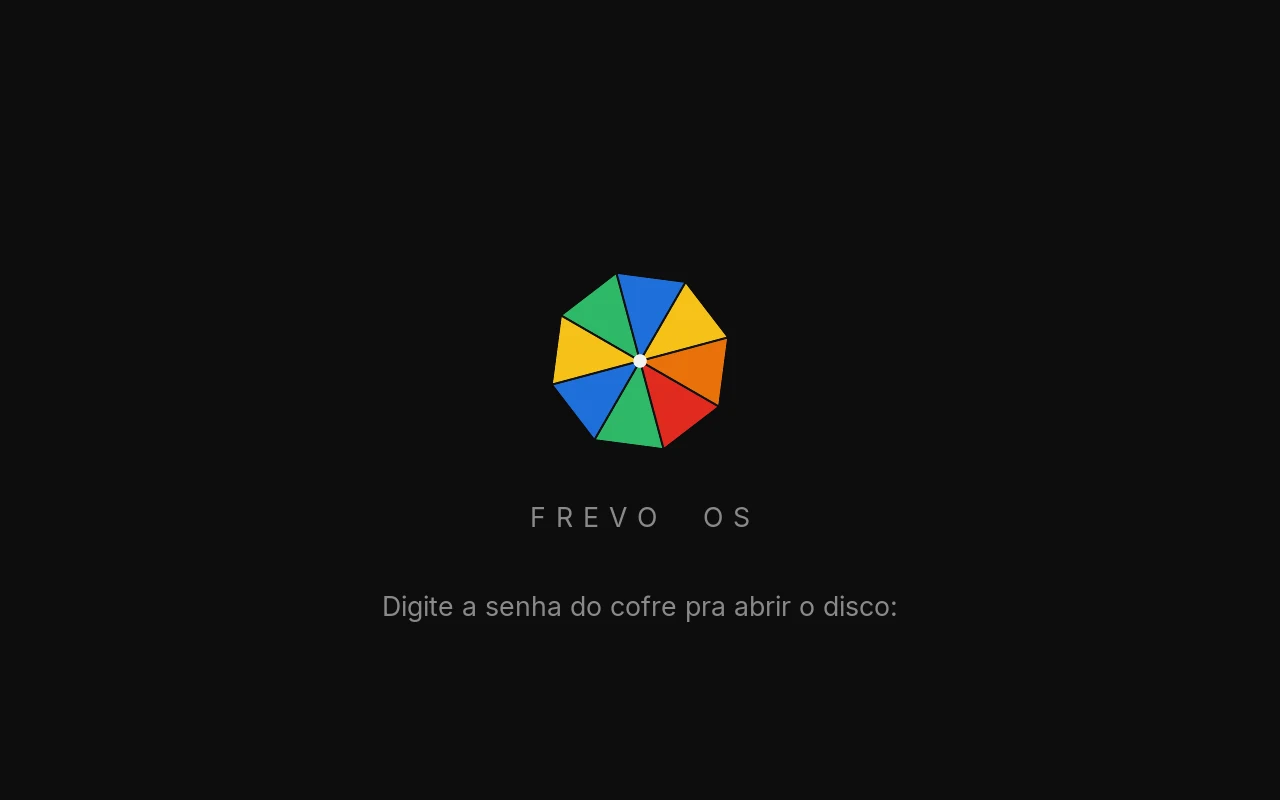 Tela escura com a sombrinha e a frase “Digite a senha do cofre pra abrir o disco”.